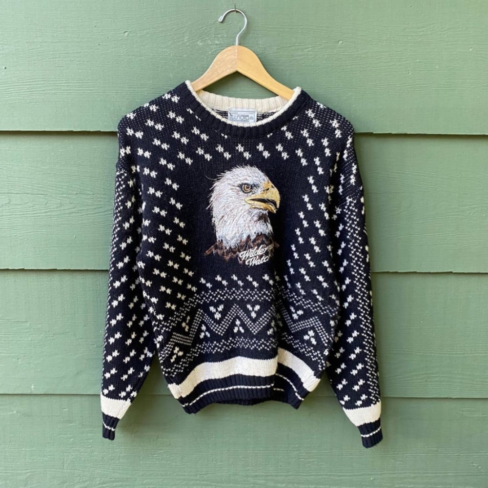 Vintage embroidered eagle wool sweater